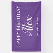 Paarse Happy Birthday partijnaam Spandoek (Verticaal)