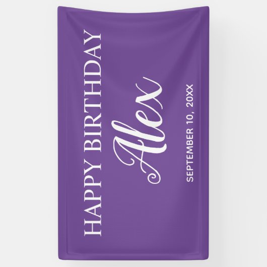 Paarse Happy Birthday partijnaam Spandoek (Verticaal)