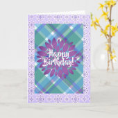  Paarse Happy Birthday Wenskaarten Kaart (Gele Bloem)