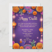 Paarse Happy Diwali vakantielampjes licht Kaart (Voorkant)