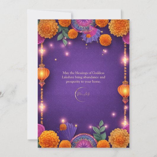 Paarse Happy Diwali vakantielampjes licht Kaart (Achterkant)