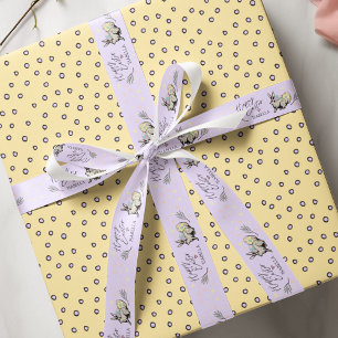 Paarse Happy Easter Bunny Konijn en Eieren Naam Grosgrain Lint