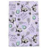 Paarse Happy Easter naam Bunny Medium Cadeauzakje (Voorkant)