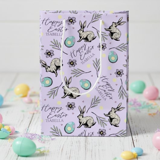 Paarse Happy Easter naam Bunny Medium Cadeauzakje
