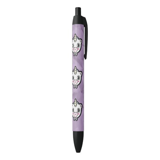 Paarse Happy Emoji Unicorn Pens Zwarte Inkt Pen (Achterkant (Verticaal))