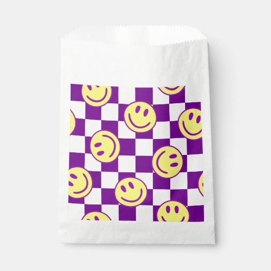 paarse Happy Face Check Groovy Bedankzakje (Voorkant)