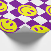 paarse Happy Face Check Groovy Cadeaupapier (Hoek)
