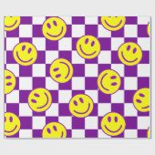 paarse Happy Face Check Groovy Cadeaupapier (Vlak)