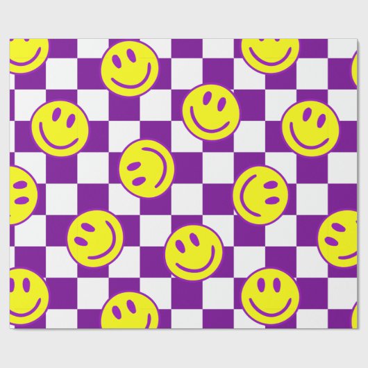 paarse Happy Face Check Groovy Cadeaupapier (Vlak)