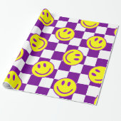 paarse Happy Face Check Groovy Cadeaupapier (Uitgerold)