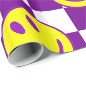 paarse Happy Face Check Groovy Cadeaupapier (Rol Hoek)