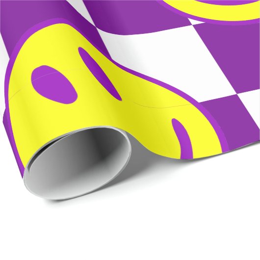 paarse Happy Face Check Groovy Cadeaupapier (Rol Hoek)