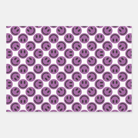 Paarse Happy Face Stripes en Polka Dot Inpakpapier Vel (Voorkant)