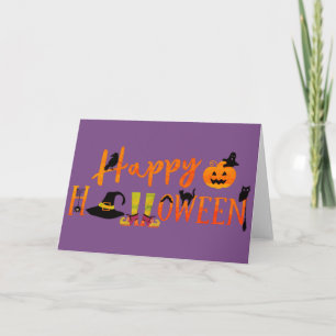 Paarse Happy Halloween Kaart