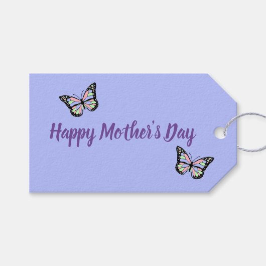 Paarse Happy Moederdag-script met vlinders Cadeaulabel (Voorkant (Horizontaal))