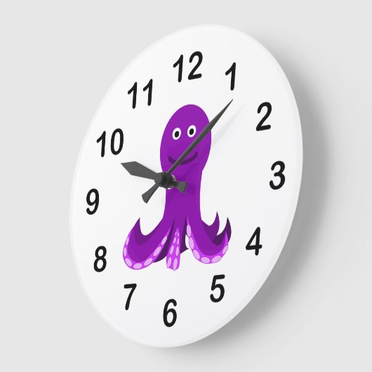 Paarse happy octopus cartoon grote klok (Hoek)