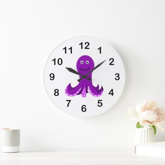 Paarse happy octopus cartoon grote klok (Huis)