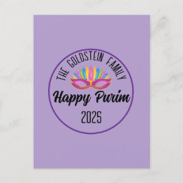 Paarse Happy Purim Feather Mask Briefkaart