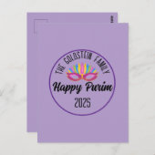 Paarse Happy Purim Feather Mask Briefkaart (Voorkant / Achterkant)