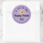 Paarse Happy Purim Hamentashen Classic Round Stick Ronde Sticker (Tas)