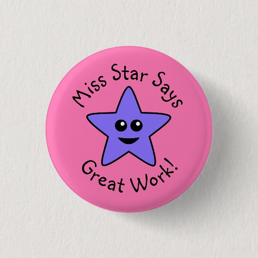 Paarse Happy Star Great Work Button (Voorkant)