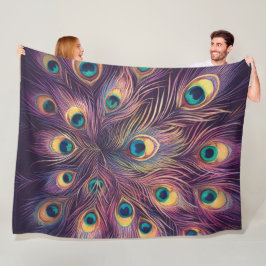 Paarse harde pastels tekenen pauwenveren fleece deken