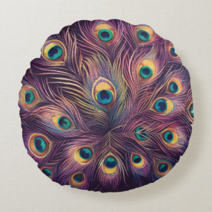 Paarse harde pastels tekenen pauwenveren rond kussen