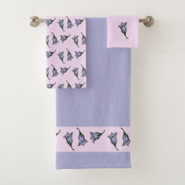 Paarse harebell bloem roze bad handdoek