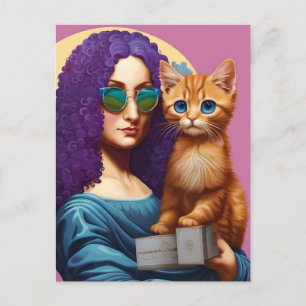 Paarse harige Mona en haar kaneelkleurige kat Briefkaart