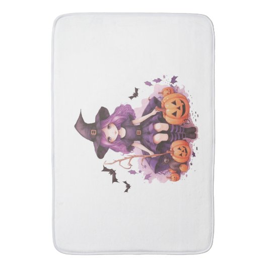  Paarse harige pompoenen & vleermuizen Badmat (Voorkant Verticaal)