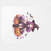 Paarse harige pompoenen & vleermuizen Fleece Deken (Voorkant (Horizontaal))