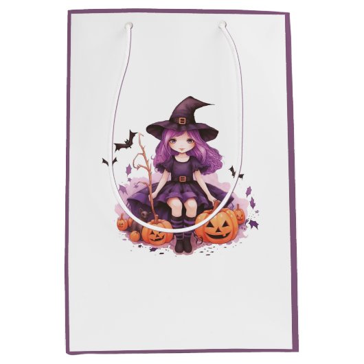  Paarse harige pompoenen & vleermuizen Medium Cadeauzakje (Voorkant)