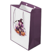  Paarse harige pompoenen & vleermuizen Medium Cadeauzakje (Achterkant Gekanteld)