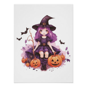 Paarse harige pompoenen & vleermuizen Perfect Poster