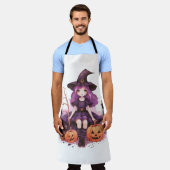 Paarse harige pompoenen & vleermuizen Schort (Gedragen)