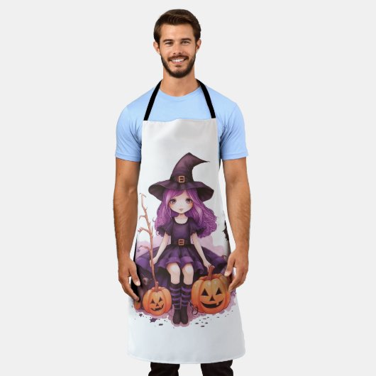 Paarse harige pompoenen & vleermuizen Schort (Gedragen)