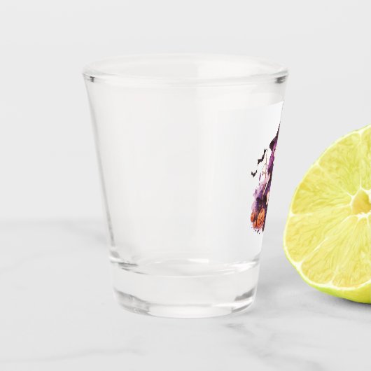 Paarse harige pompoenen & vleermuizen Shot Glas (Links)