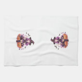  Paarse harige pompoenen & vleermuizen Theedoek (Horizontaal)