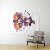 Paarse harige pompoenen & vleermuizen Wandkleed (In Situ (horizontaal))