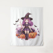 Paarse harige pompoenen & vleermuizen Wandkleed (Voorkant)