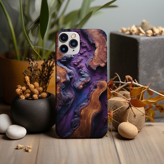 Paarse hars en Burl Wood Design Case-Mate iPhone Case