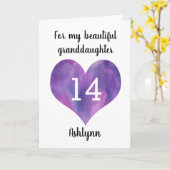 Paarse Hart 14e Kleindochter Verjaardag Kaart (Gele Bloem)