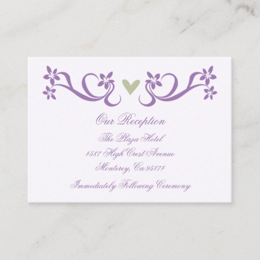 Paarse Hart Accent Receptie Insert Kaarten (Voorkant)