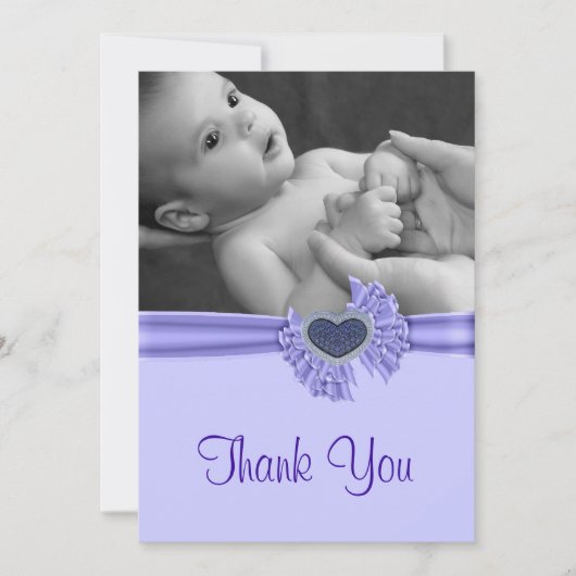 Paarse Hart Baby Foto Bedankkaart (Voorkant)