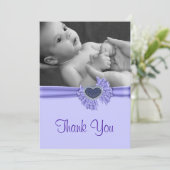 Paarse Hart Baby Foto Bedankkaart (Staand voorkant)