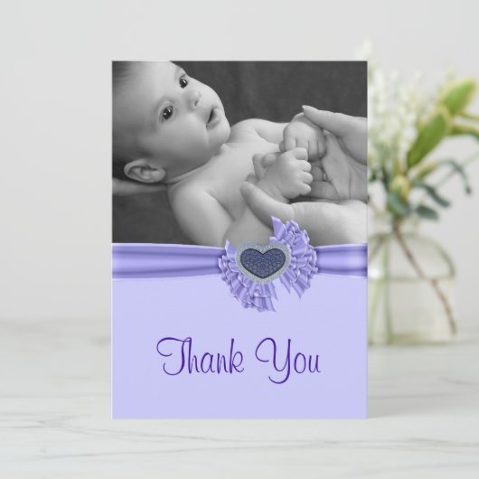 Paarse Hart Baby Foto Dank u kaart (Staand voorkant)