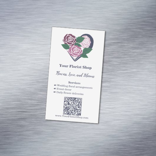 🌷Paarse hart bloeit bloemist Visitekaartje magnee Magnetisch Visitekaartje (Voorbeeld)