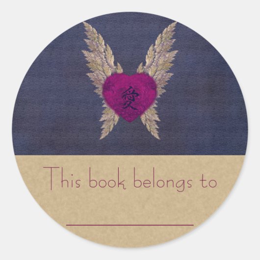 Paarse hart Bookplate Ronde Sticker (Voorkant)