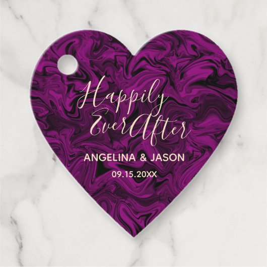 Paarse hart bruiloft bedankjes labels (Voorkant)