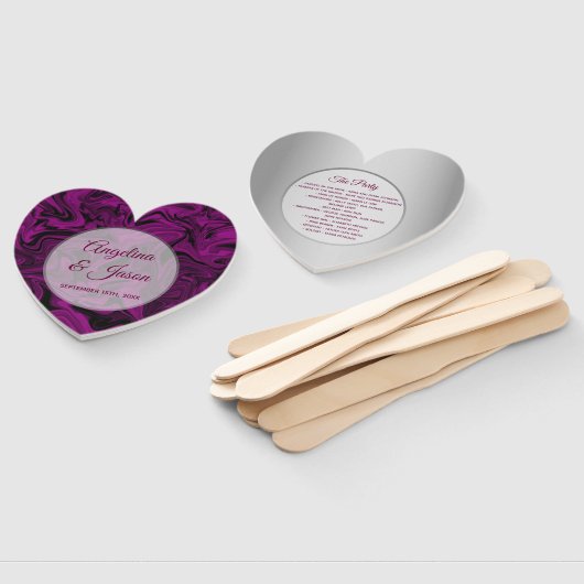 Paarse hart bruiloft programma handwaaier (Niet-gemonteerd)